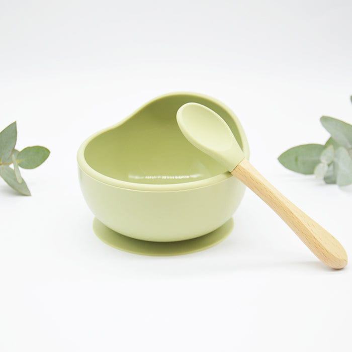 Baby Suction Bowls with Spoon Set - Green