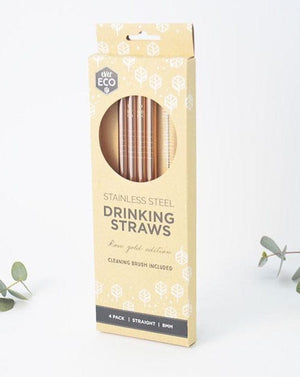 Rose Gold Dishwasher Safe Durable Stainless Steel Drinking Straws 4 pack