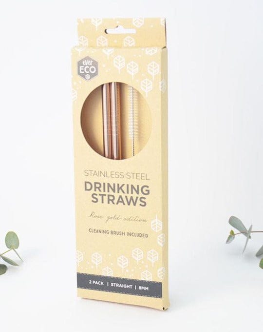 Rose Gold Dishwasher Safe Stainless Steel Reusable Straws 2 pack