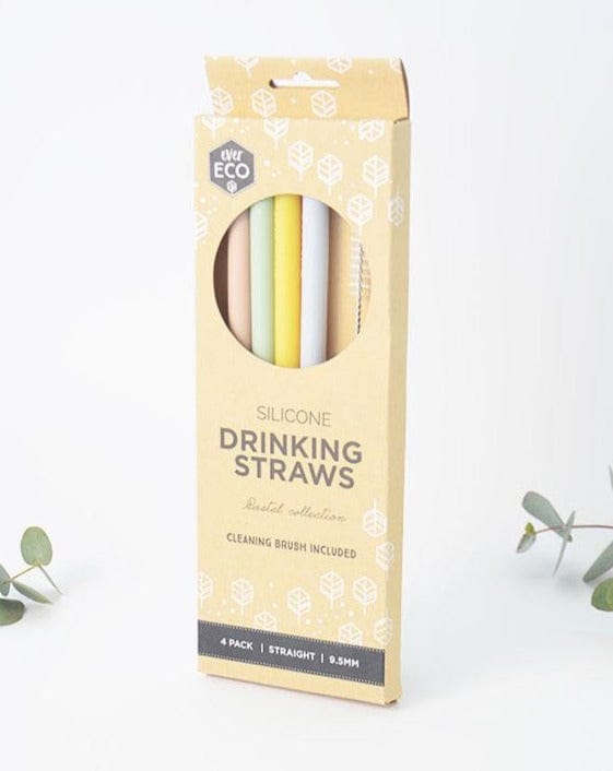 Silicone Drinking Straws Reusable 4 pack with cleaning brush