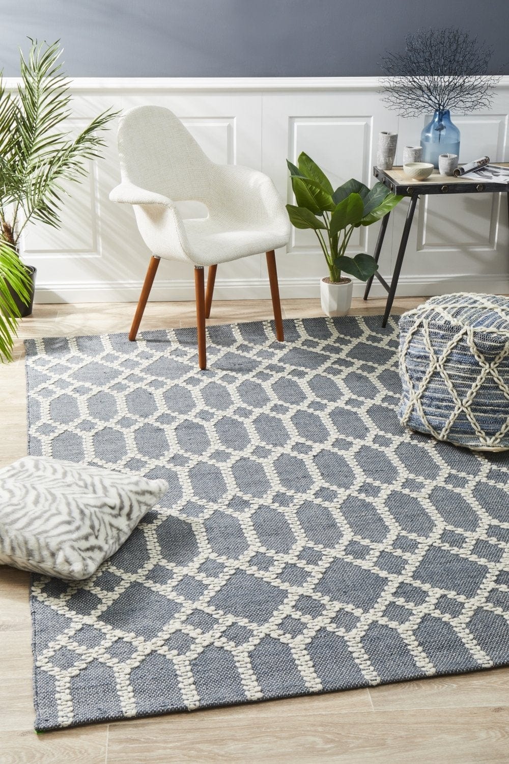 Ramo Tribal Trellis Rug Rustic Blue