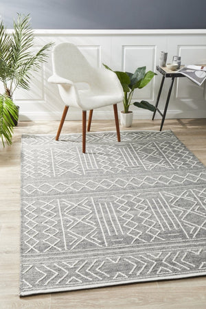 Isha Stitch Woven Rug Silver Grey