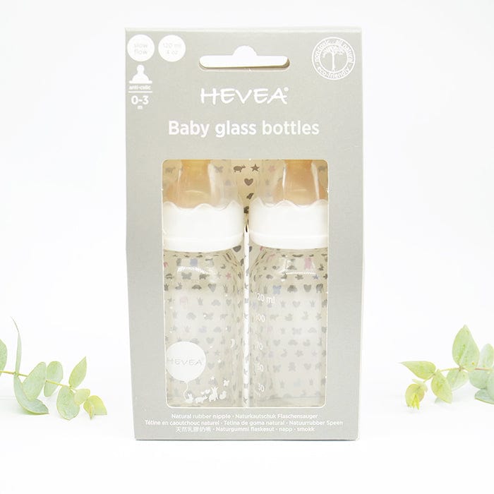 Hevea Glass Baby Bottles - 120ml 2 pack (0-3 months)