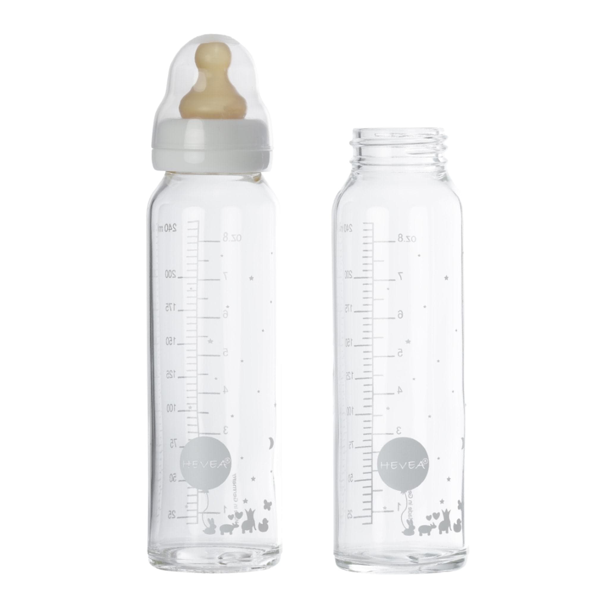 Hevea Glass Baby Bottles - 240ml 2 pack (3-24 months)