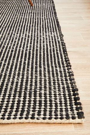 Navia Flat Weave Black Wool Rug