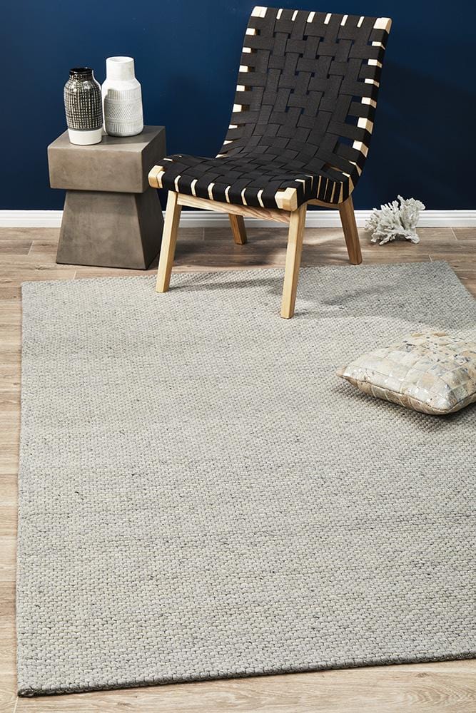 Leka Felted Wool Striped Rug Grey