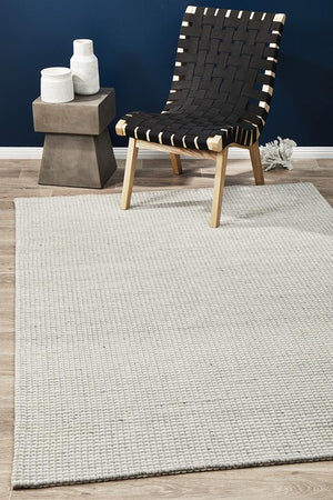 Leka Felted Wool Striped Rug Grey White