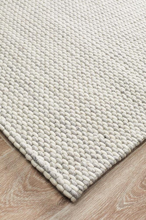 Leka Felted Wool Striped Rug Grey White