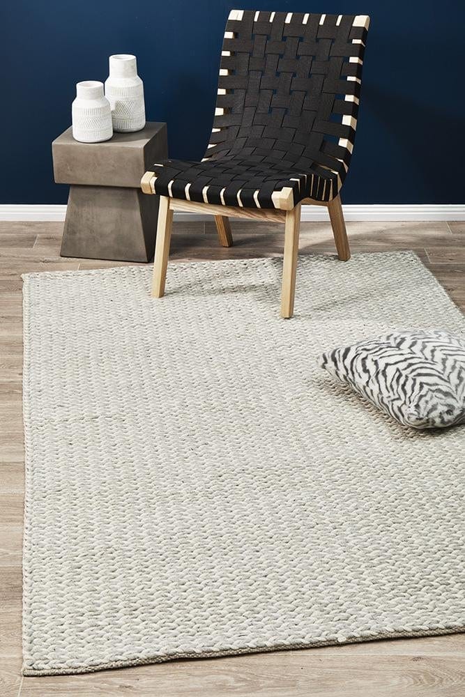 Leka Woven Wool Rug Grey White