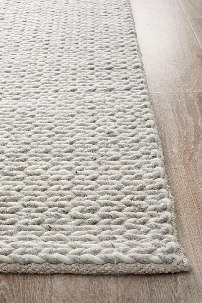 Leka Woven Wool Rug Grey White