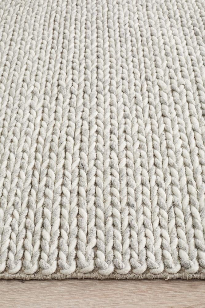 Leka Woven Wool Rug Grey White